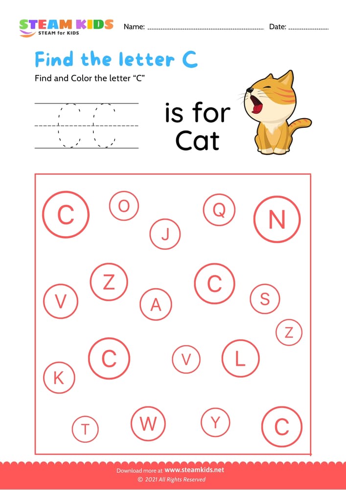 Free English Worksheet - Find and Color letter C