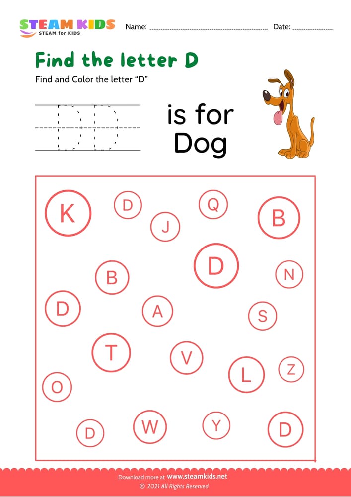 Free English Worksheet - Find and Color letter D