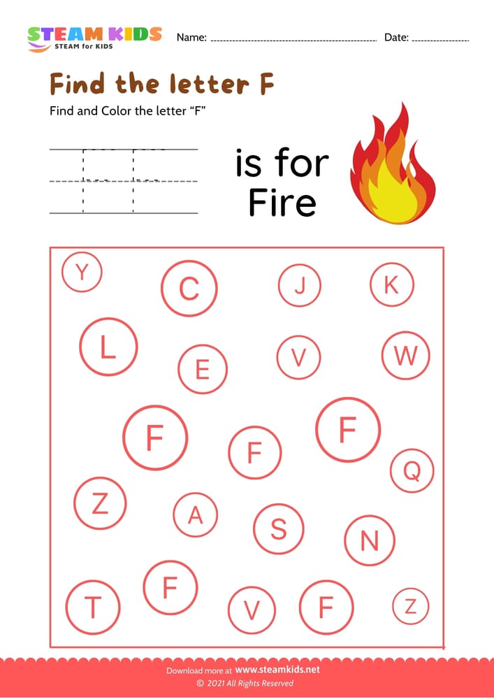 Free English Worksheet - Find and Color letter F