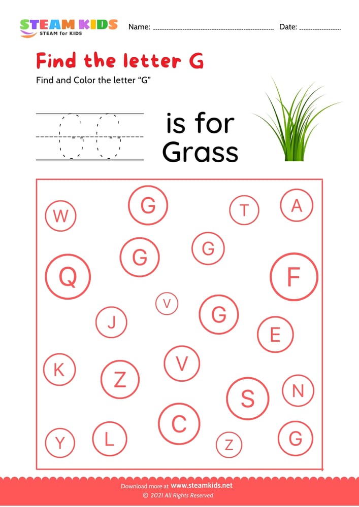 Free English Worksheet - Find and Color letter G