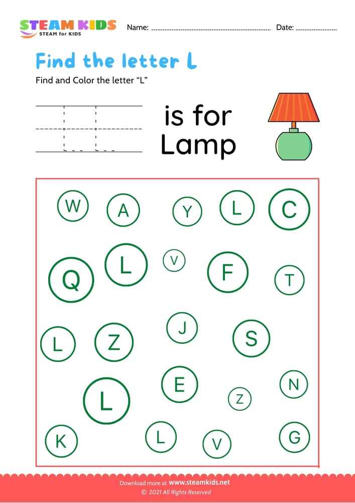Free English Worksheet - Find and Color letter L