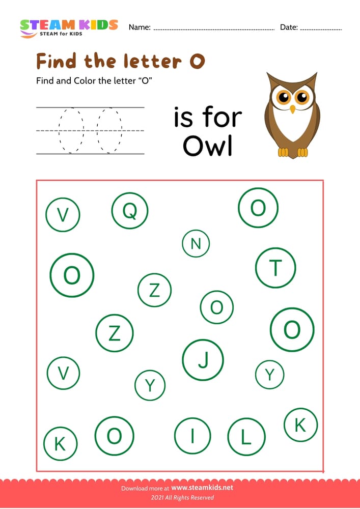 Free English Worksheet - Find and Color letter O