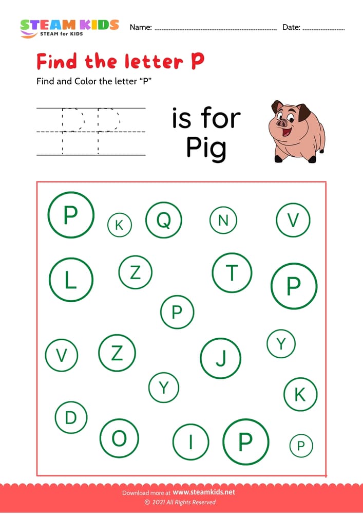 Free English Worksheet - Find and Color letter P