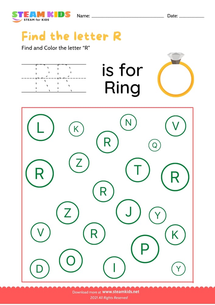 Free English Worksheet - Find and Color letter R