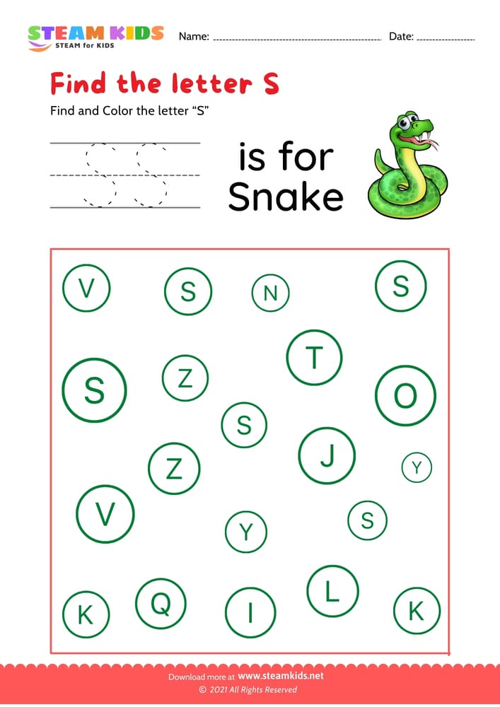 Free English Worksheet - Find and Color letter S