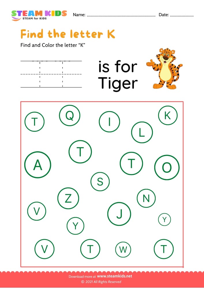 Free English Worksheet - Find and Color letter T
