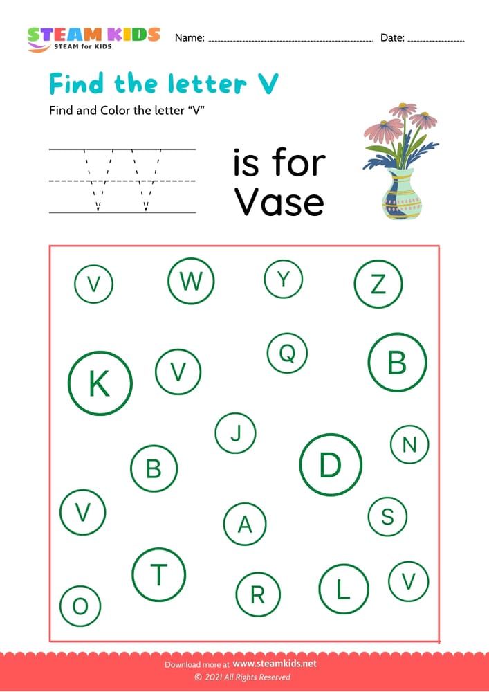 Free English Worksheet - Find and Color letter V