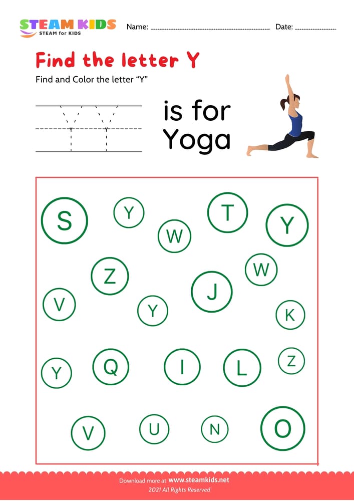 Free English Worksheet - Find and Color letter Y