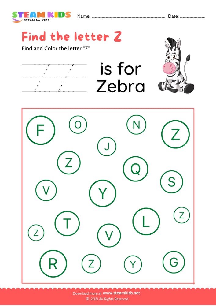Free English Worksheet - Find and Color letter Z