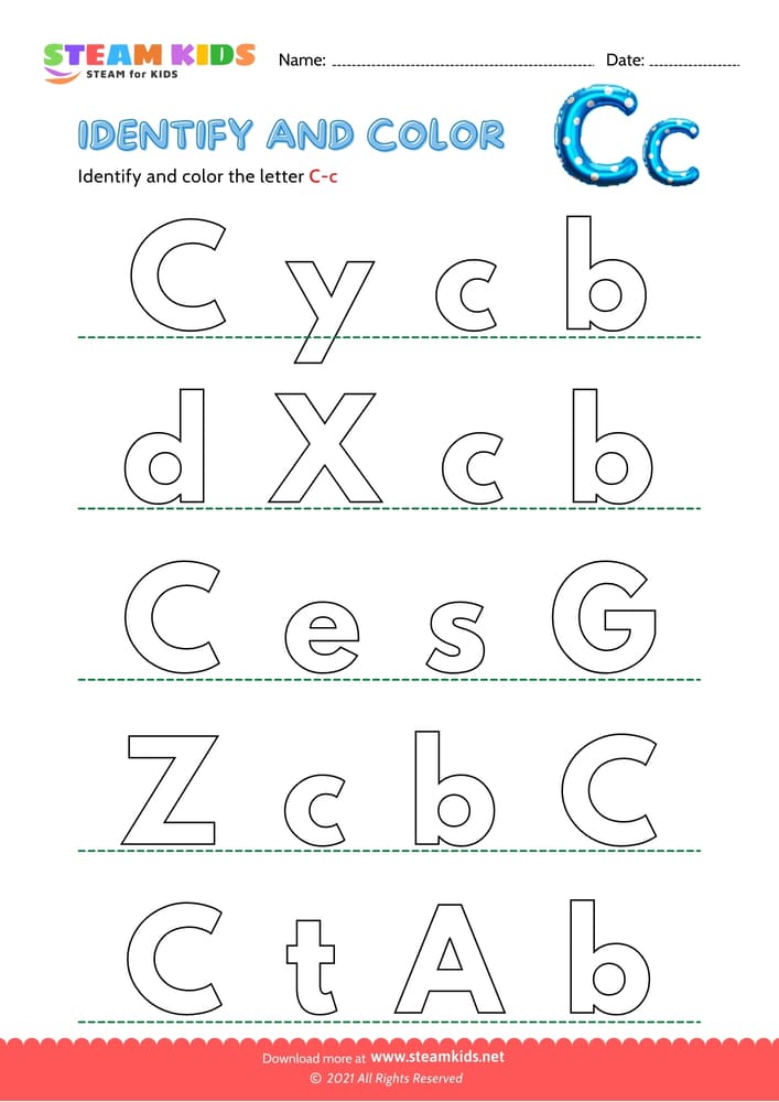 Free English Worksheet - Find and Color letter C/c