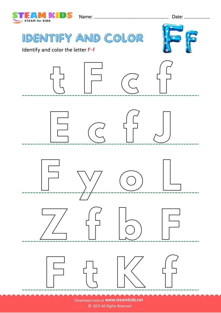 Free English Worksheet - Find and Color letter F/f