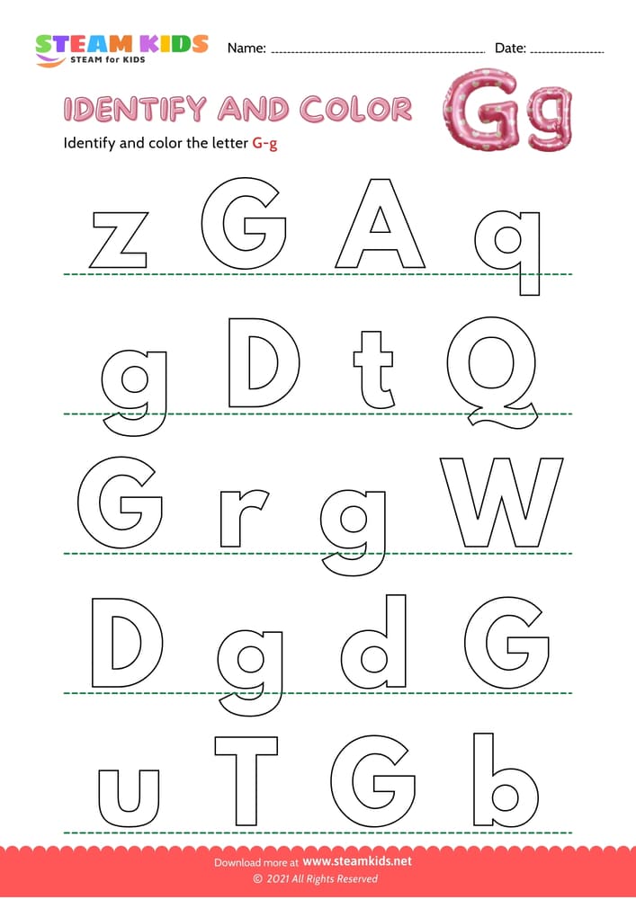 Free English Worksheet - Find and Color letter G/g