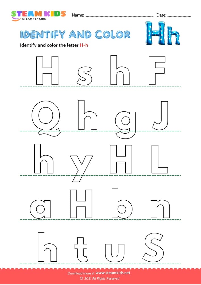 Free English Worksheet - Find and Color letter H/h