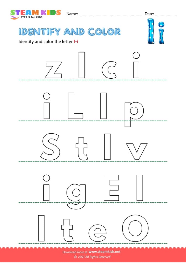 Free English Worksheet - Find and Color letter I/i