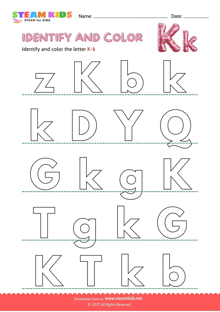 Free English Worksheet - Find and Color letter K/k