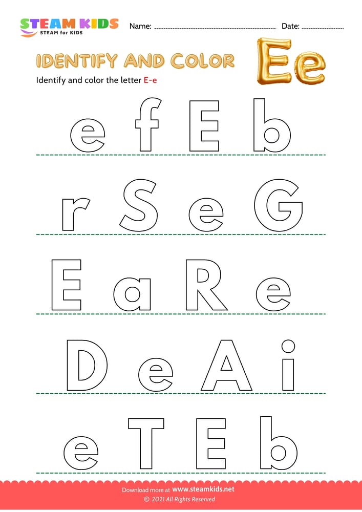 Free English Worksheet - Find and Color letter E/e