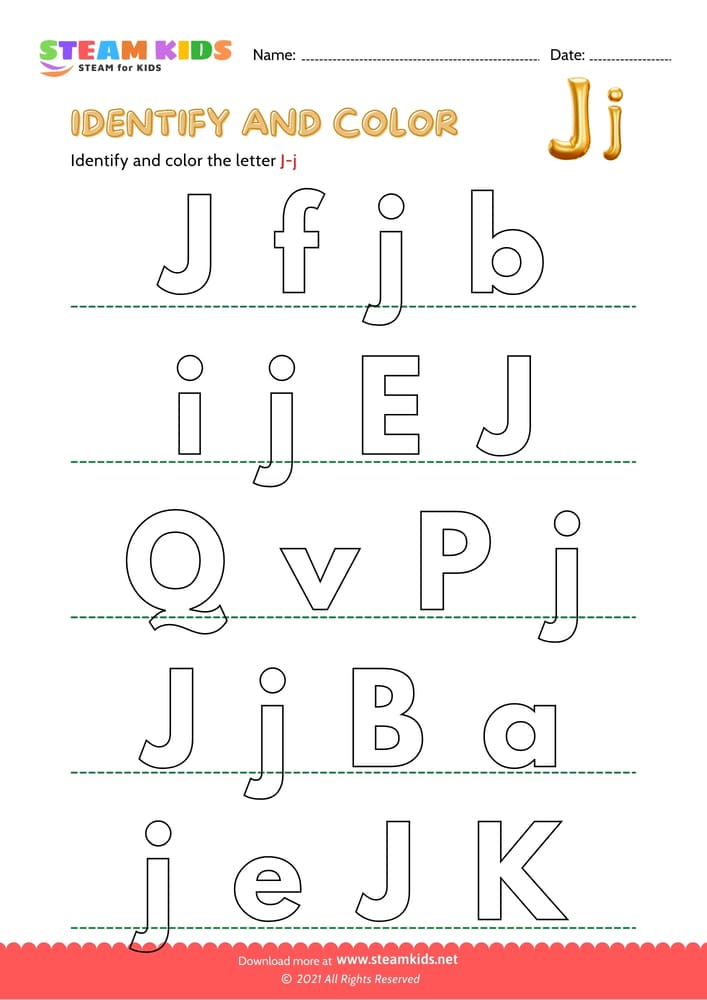 Free English Worksheet - Find and Color letter J/i