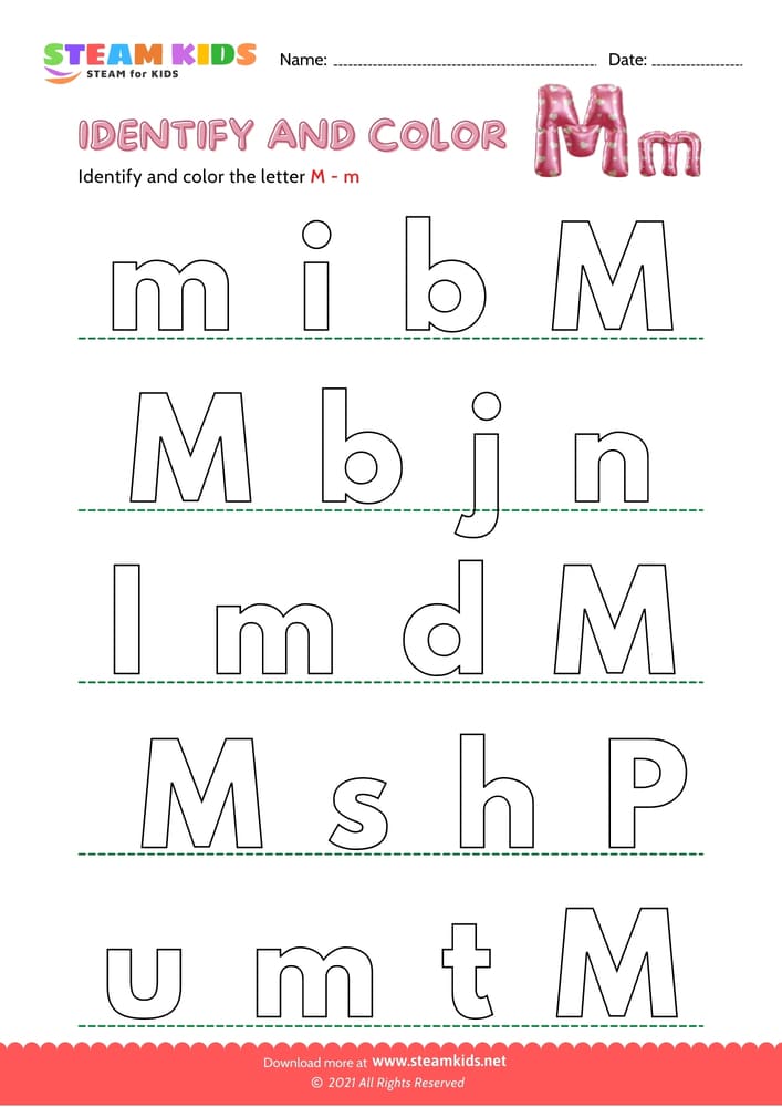 Free English Worksheet - Find and Color letter M/m