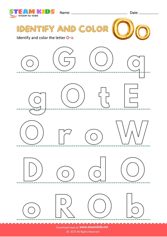 Free English Worksheet - Find and Color letter O/o