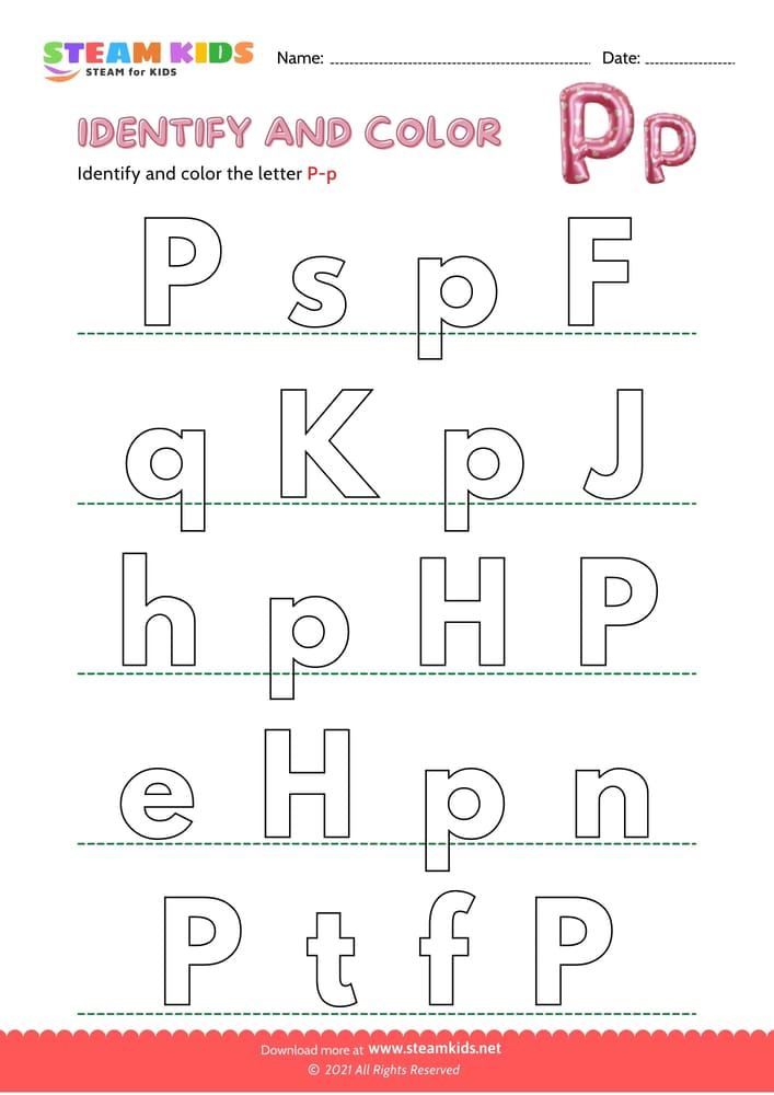 Free English Worksheet - Find and Color letter P/p