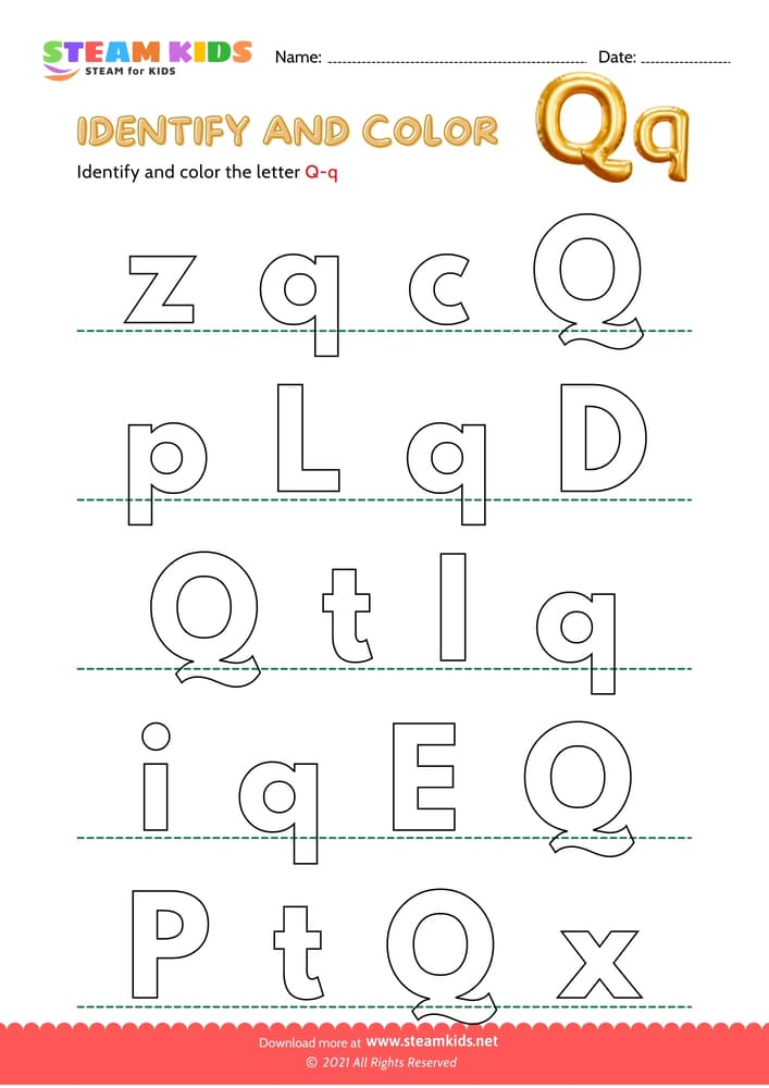 Free English Worksheet - Find and Color letter Q/q