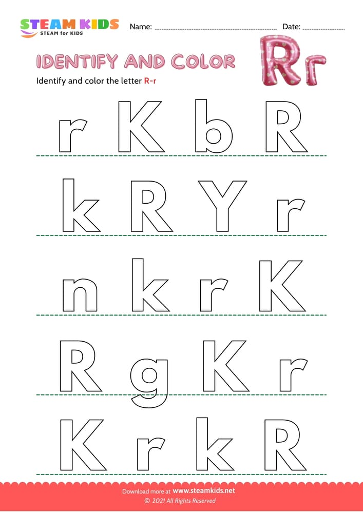 Free English Worksheet - Find and Color letter R/r