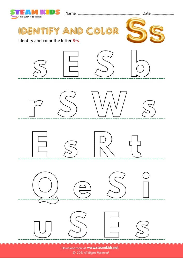 Free English Worksheet - Find and Color letter S/s
