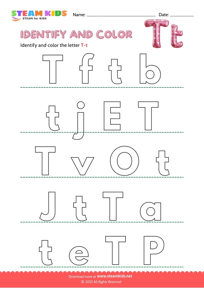 Free English Worksheet - Find and Color letter T/t