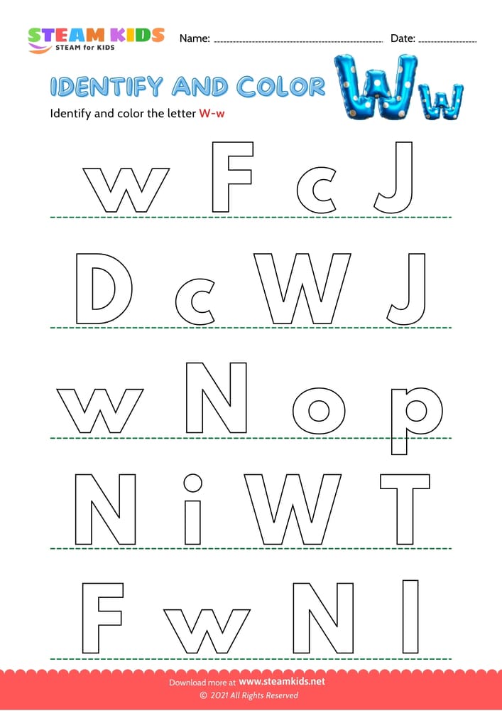 Free English Worksheet - Find and Color letter W/w