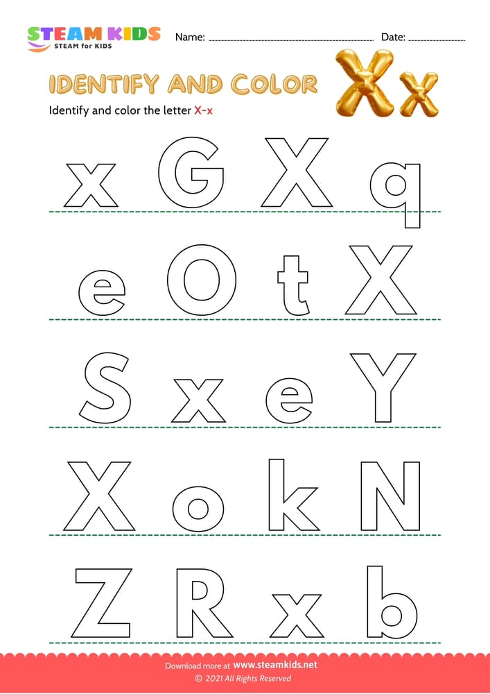 Free English Worksheet - Find and Color letter X/x