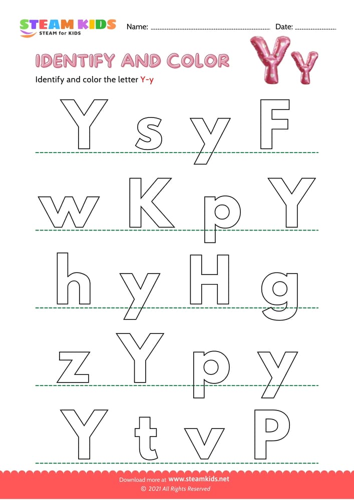 Free English Worksheet - Find and Color letter Y/y