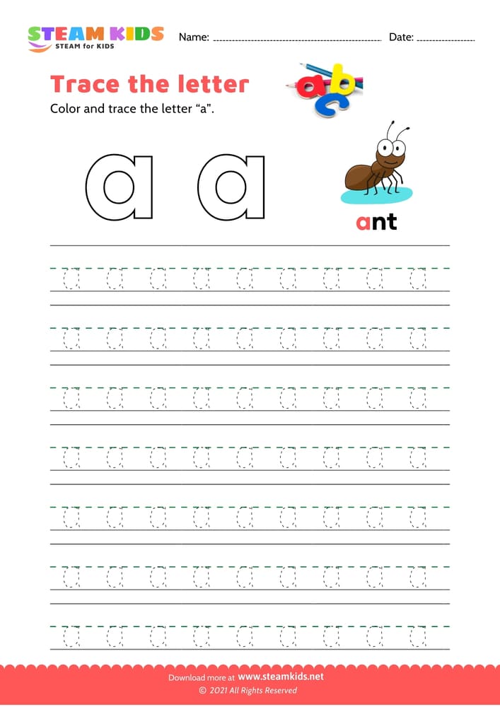 Free English Worksheet - Write lowercase letter 