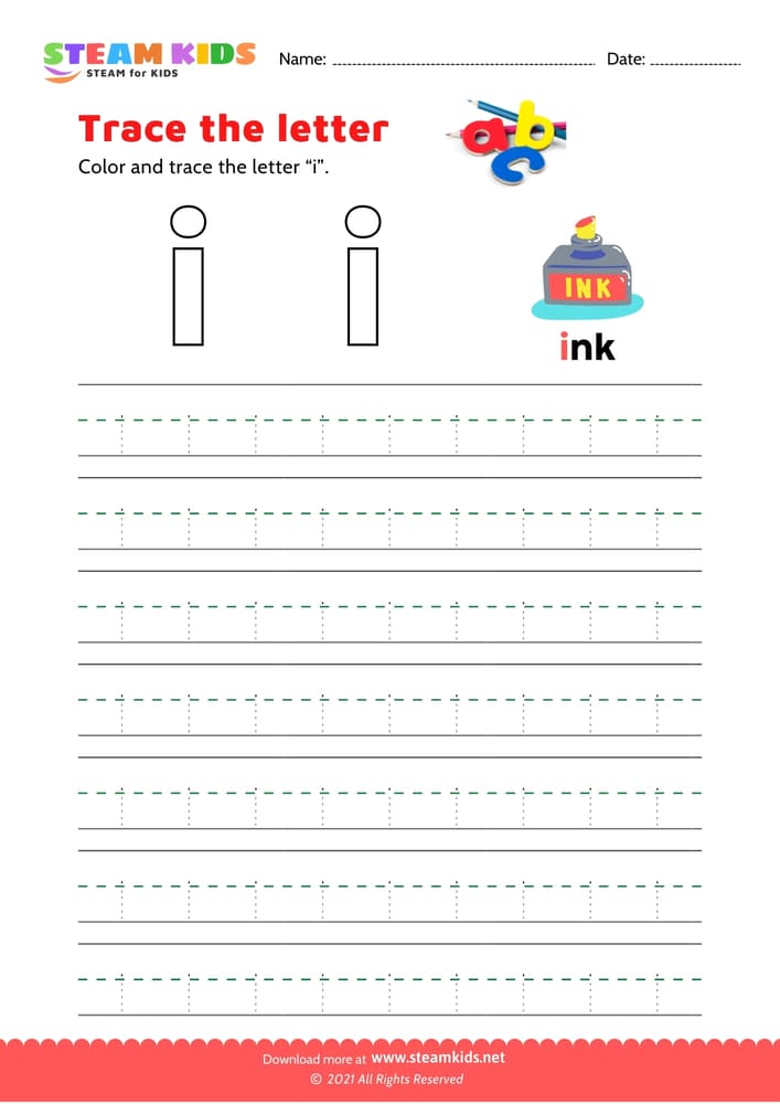 Free English Worksheet - Write lowercase letter 