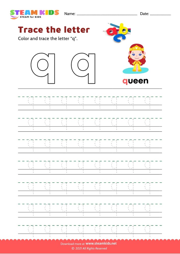 Free English Worksheet - Write lowercase letter 