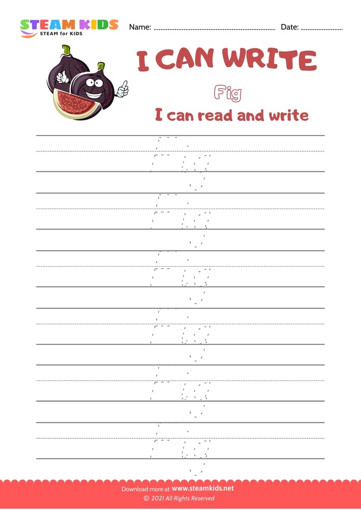 Free English Worksheet - Write Words -  Fig 