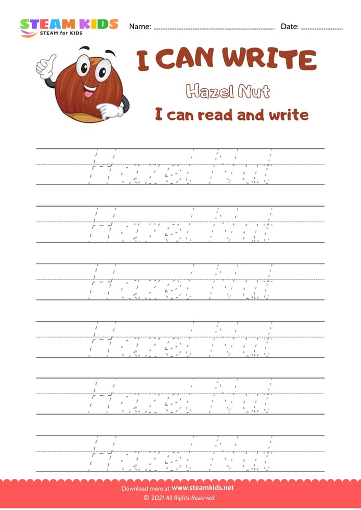 Free English Worksheet - Write Words -  Hazel Nut 