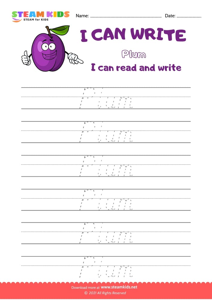 Free English Worksheet - Write Words - Plum