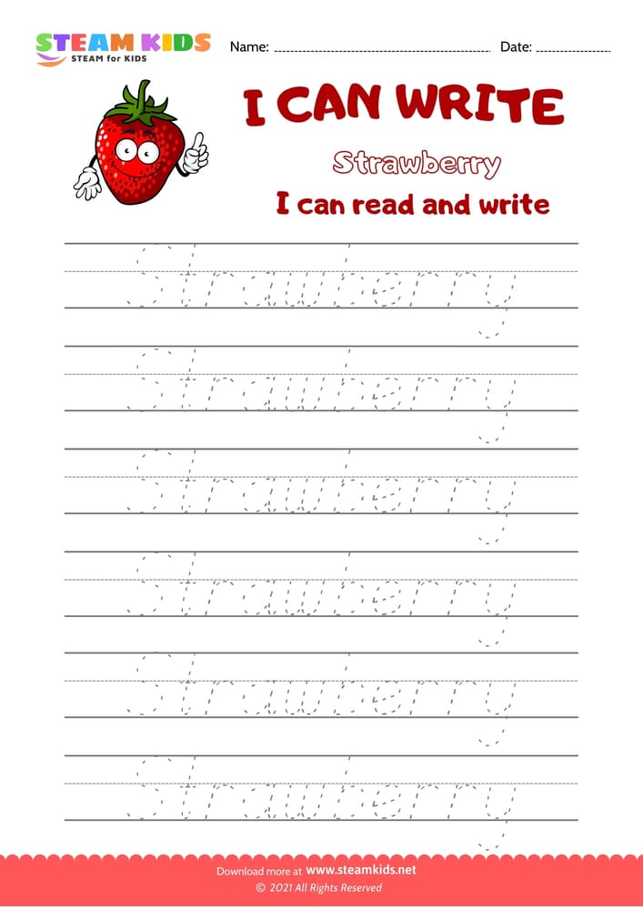 Free English Worksheet - Write Words - Strawberry