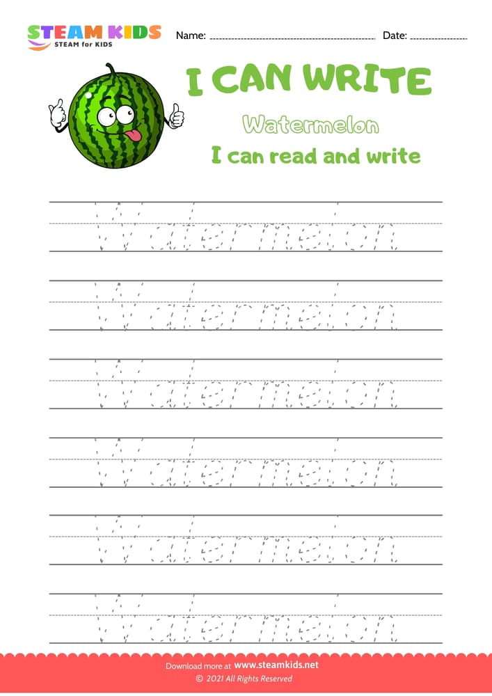 Free English Worksheet - Write Words - Watermelon