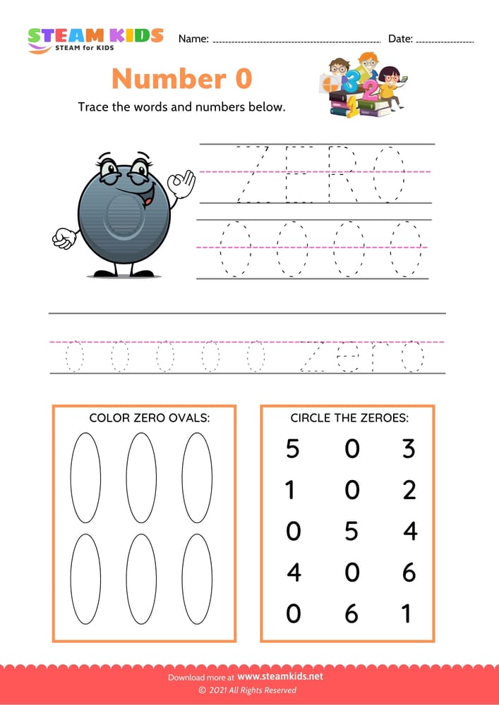 Free English Worksheet - Indentify and write number 0