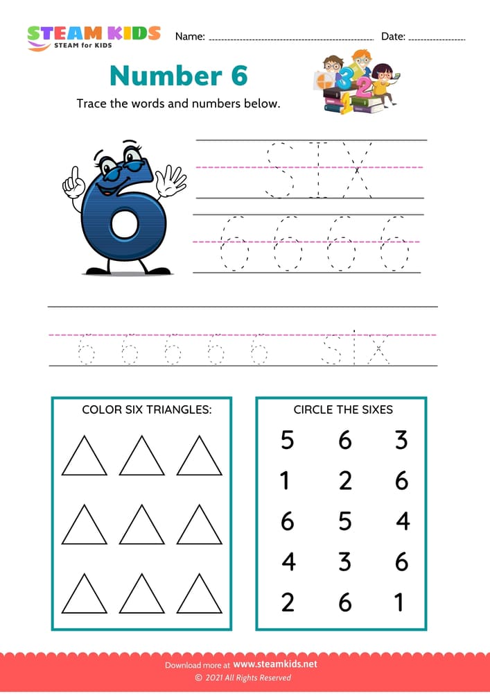 Free English Worksheet - Indentify and write number 6