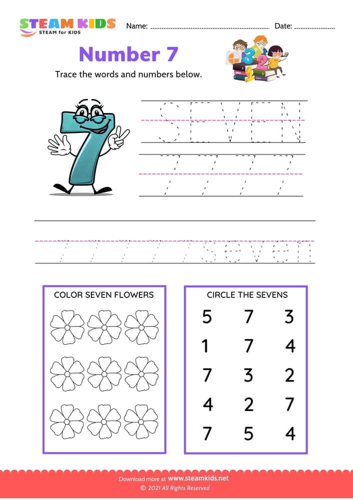 Free English Worksheet - Indentify and write number 7