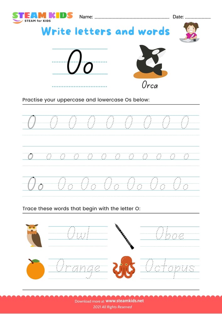 Free English Worksheet - Write letters and words -  O/o