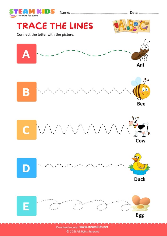 Free English Worksheet - Trace the lines - Worksheet 1