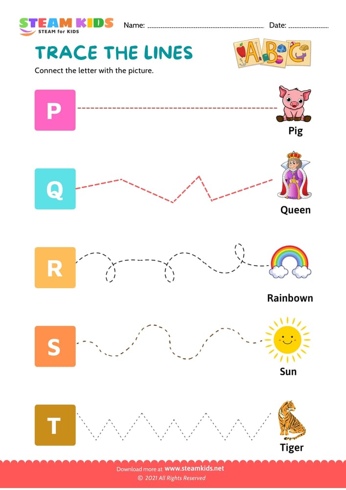 Free English Worksheet - Trace the lines - Worksheet 4