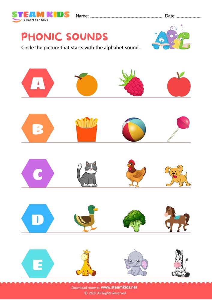 Free English Worksheet - Phonic sound - Worksheet 1