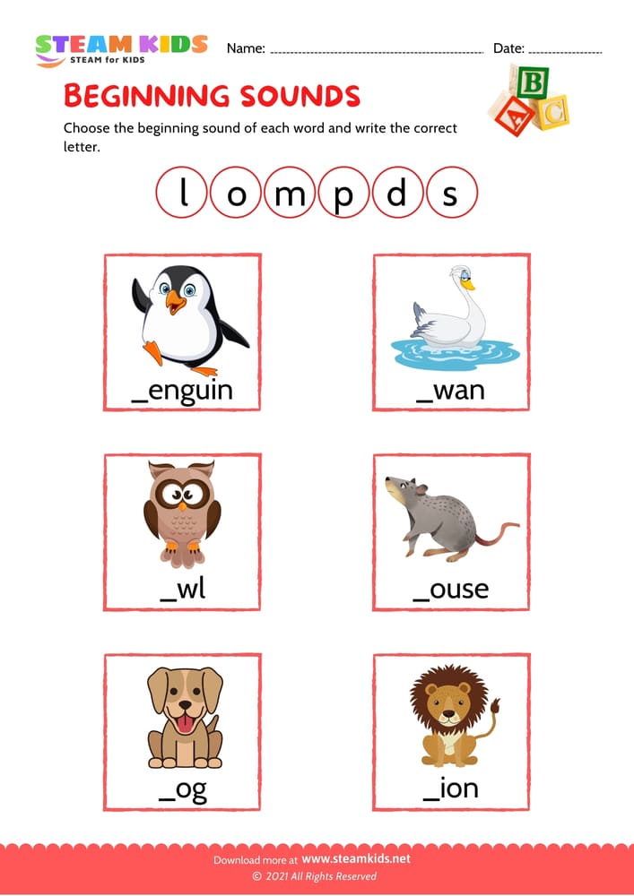 Free English Worksheet - Beginning Sounds - Worksheet 9