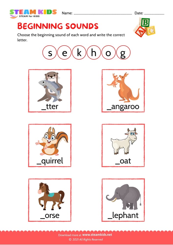 Free English Worksheet - Beginning Sounds - Worksheet 10