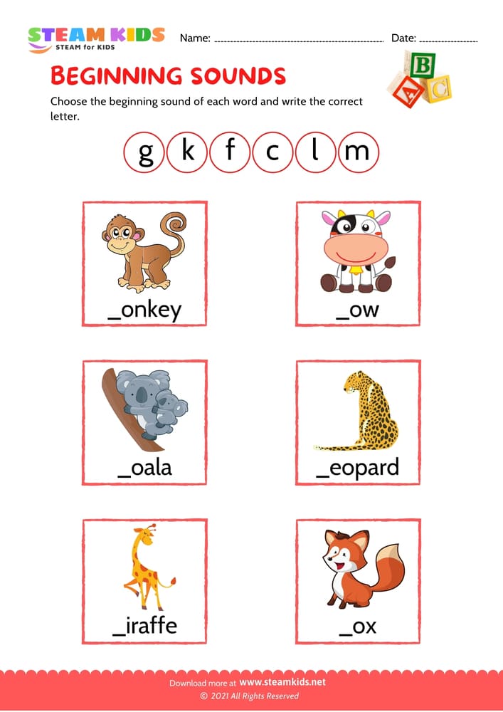 Free English Worksheet - Beginning Sounds - Worksheet 11