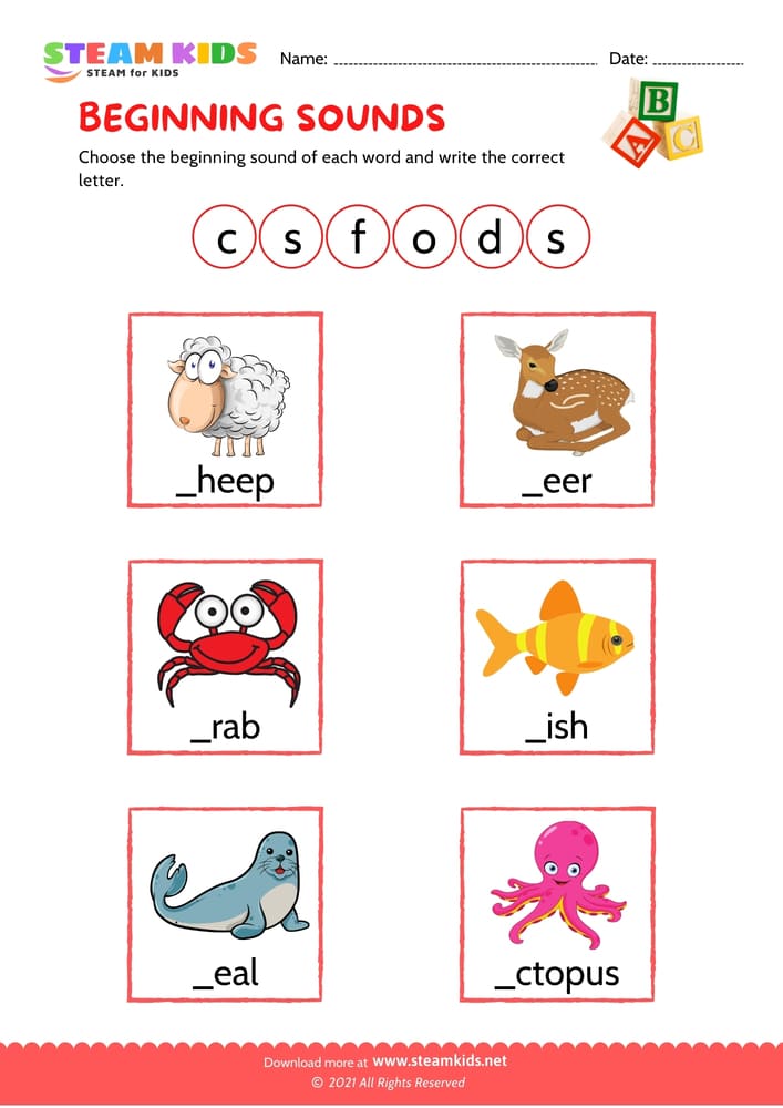 Free English Worksheet - Beginning Sounds - Worksheet 12